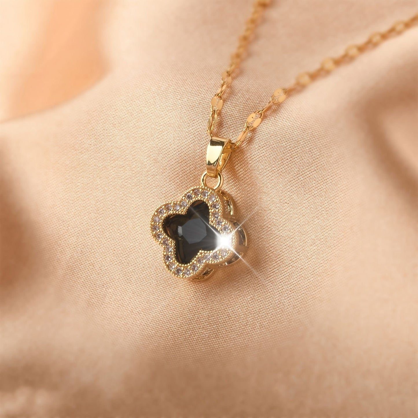 18K Gold Midnight Clover Pendant