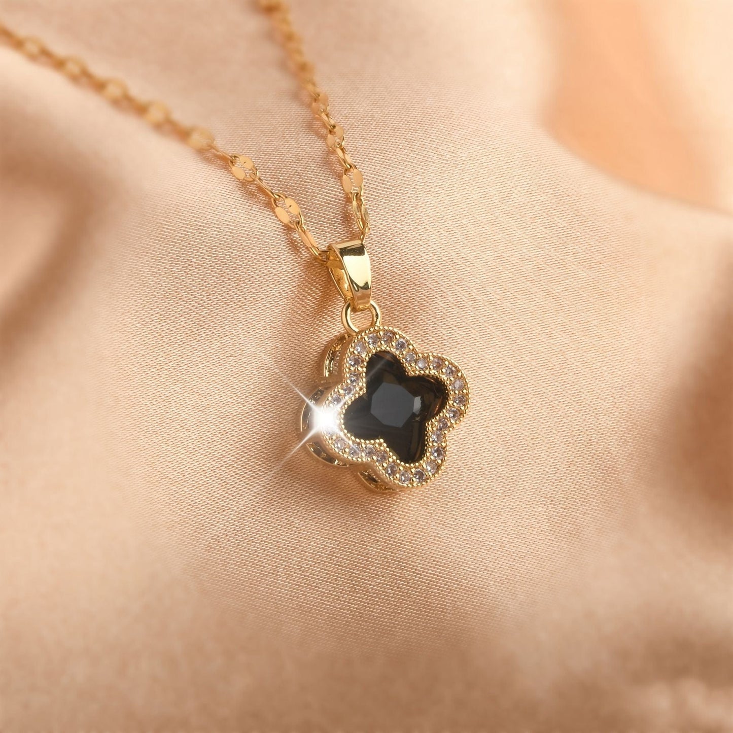 18K Gold Midnight Clover Pendant