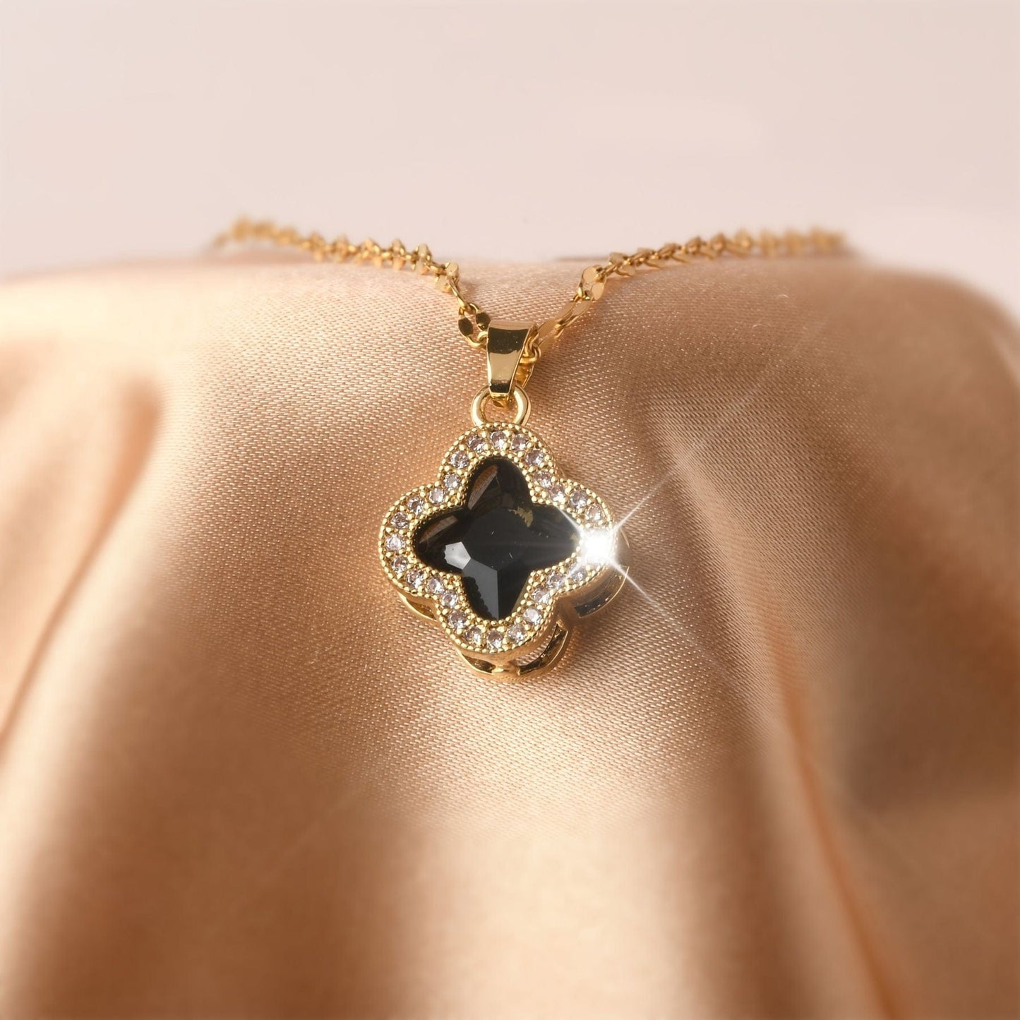 18K Gold Midnight Clover Pendant