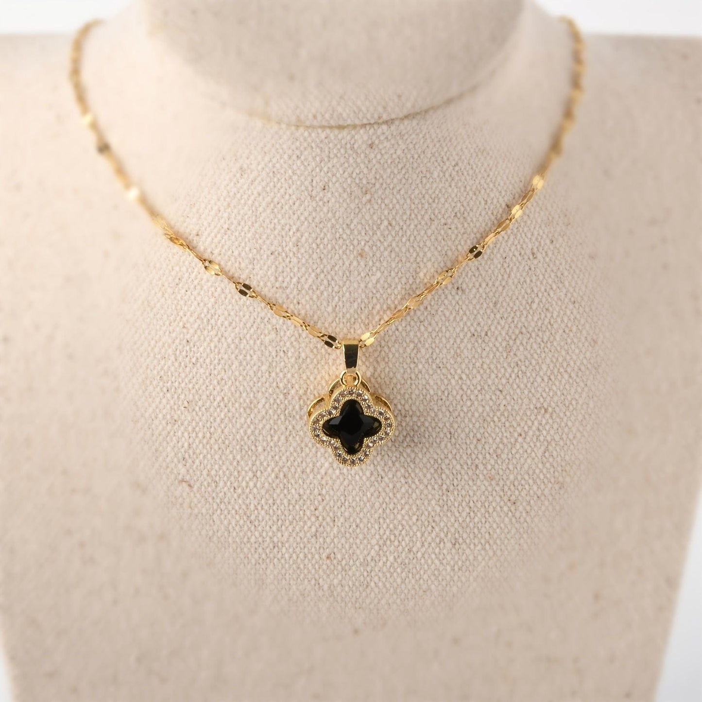 18K Gold Midnight Clover Pendant