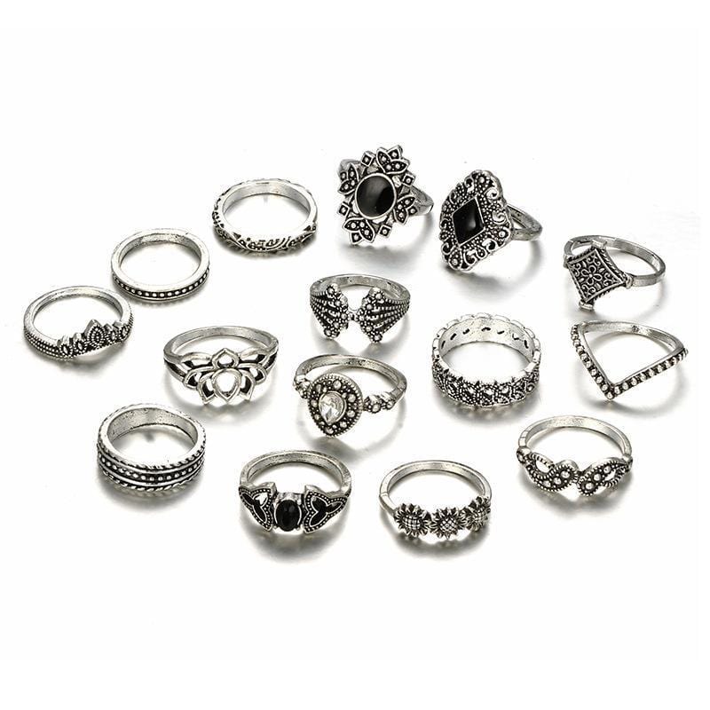 Silver Flower Ring Set